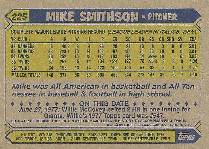 Mike Smithson  baseball card collectible - Main Image 2