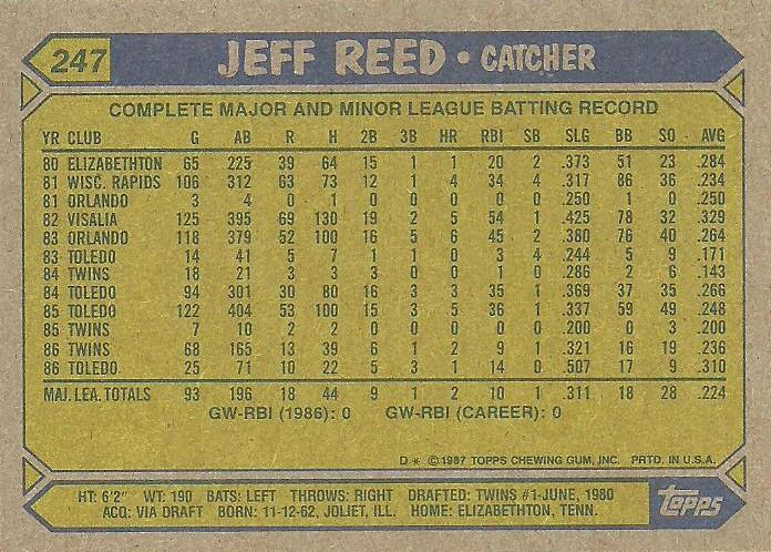 Jeff Reed  baseball card collectible - Main Image 2