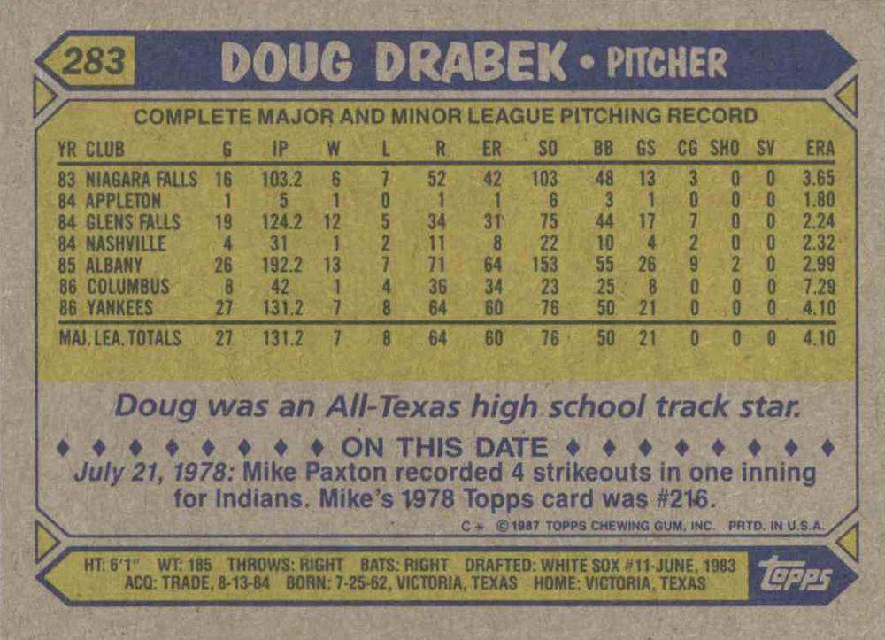 Doug Drabek  baseball card collectible - Main Image 2