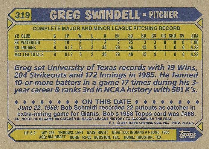 Greg Swindell  baseball card collectible - Main Image 2