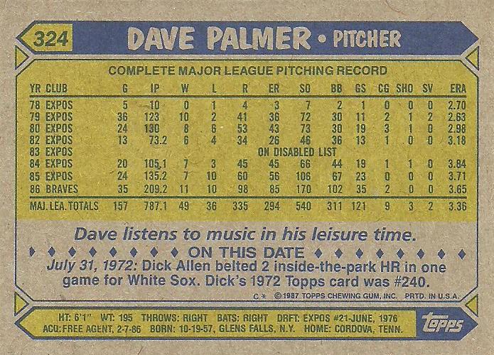 Dave Palmer  baseball card collectible - Main Image 2