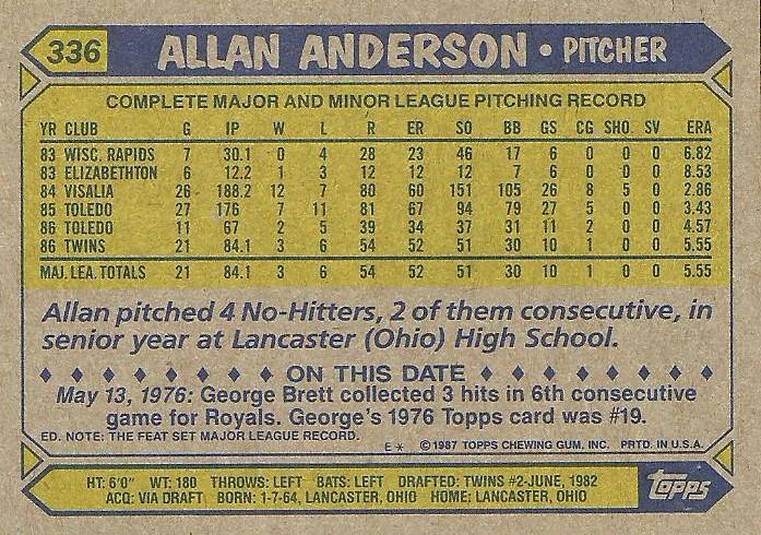 Allan Anderson  baseball card collectible - Main Image 2