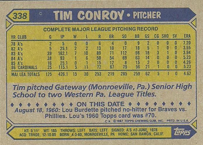 Tim Conroy  baseball card collectible - Main Image 2