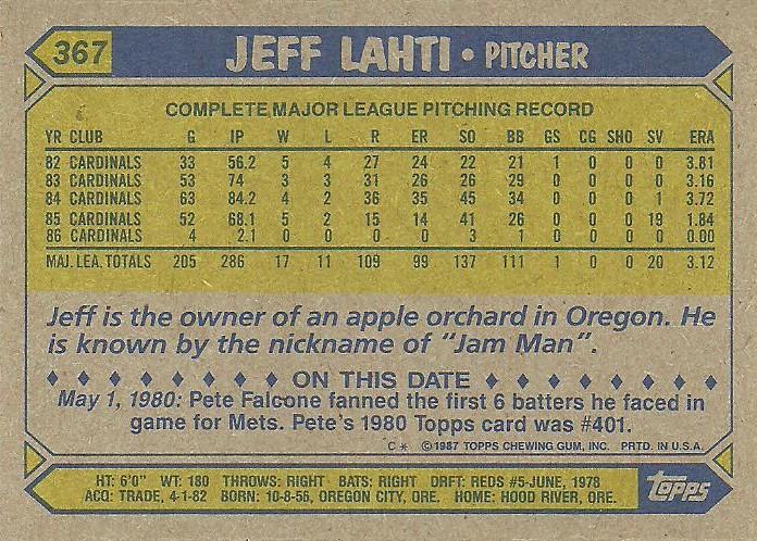 Jeff Lahti  baseball card collectible - Main Image 2