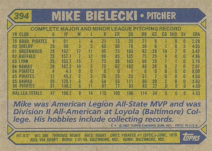 Mike Bielecki  baseball card collectible - Main Image 2