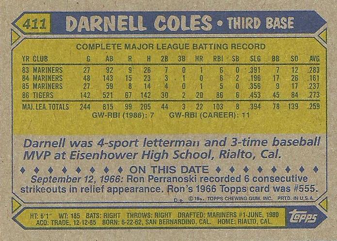 Darnell Coles  baseball card collectible - Main Image 2