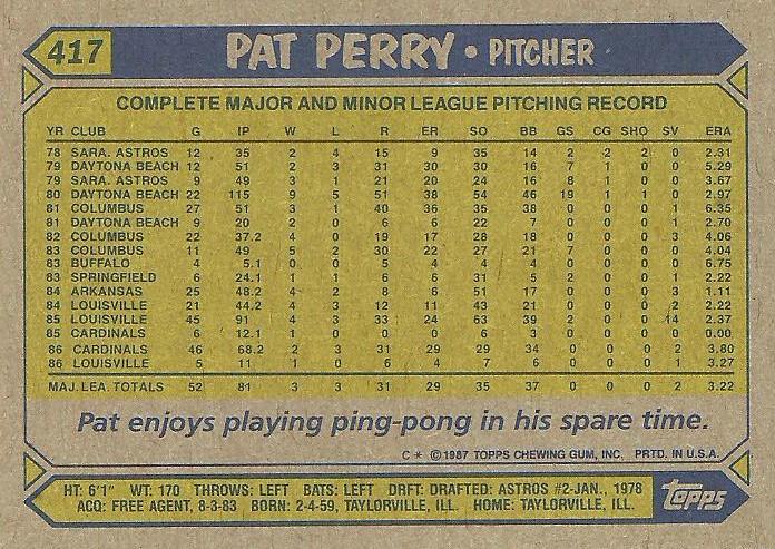 Pat Perry  baseball card collectible - Main Image 2