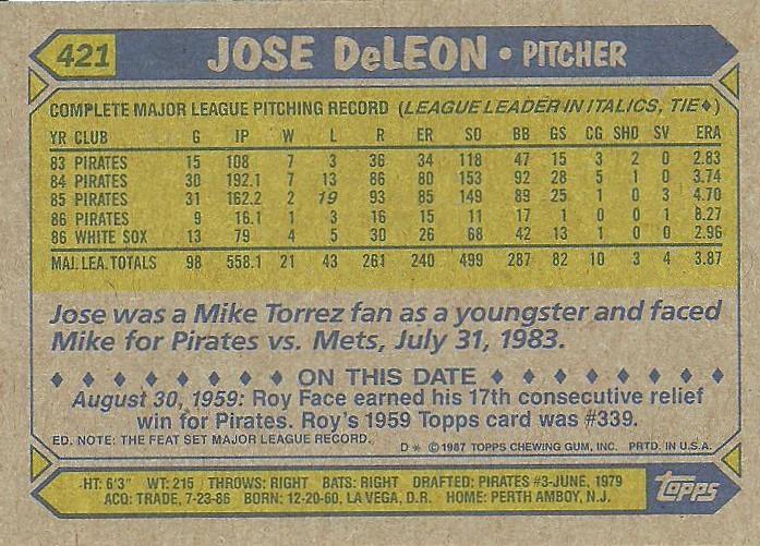 Jose DeLeon  baseball card collectible - Main Image 2