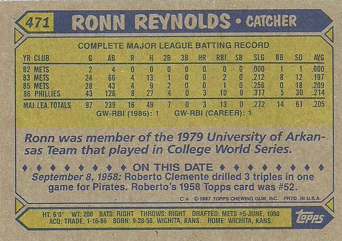 Ronn Reynolds  baseball card collectible - Main Image 2