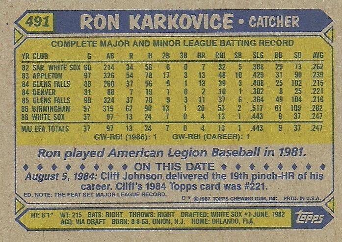 Ron Karkovice  baseball card collectible - Main Image 2
