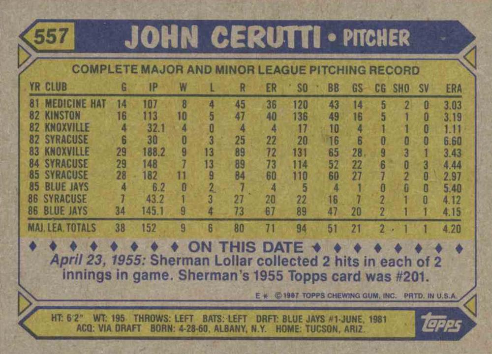 John Cerutti  baseball card collectible - Main Image 2