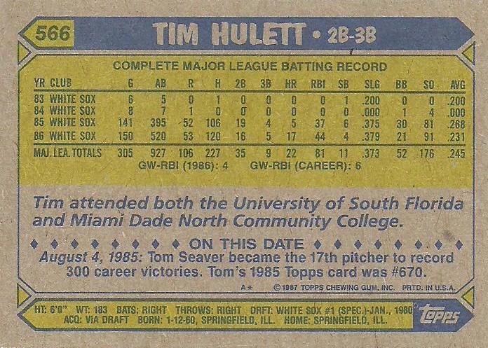 Tim Hulett  baseball card collectible - Main Image 2