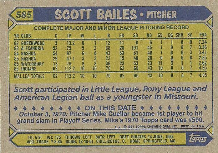 Scott Bailes  baseball card collectible - Main Image 2