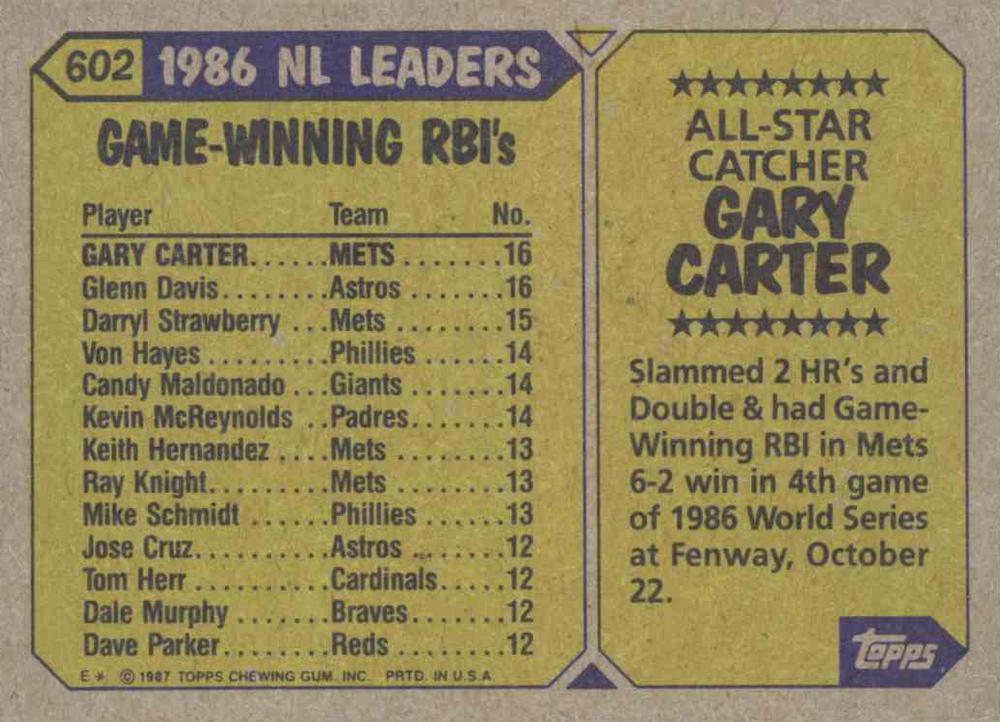 Gary Carter  baseball card collectible - Main Image 2