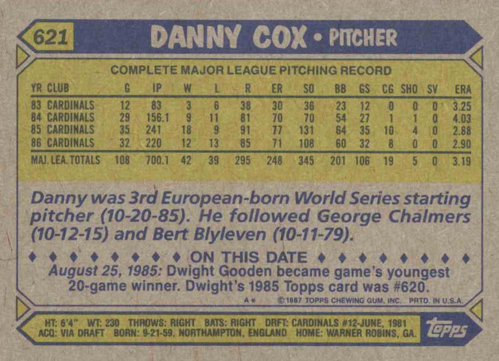 Danny Cox  baseball card collectible - Main Image 2