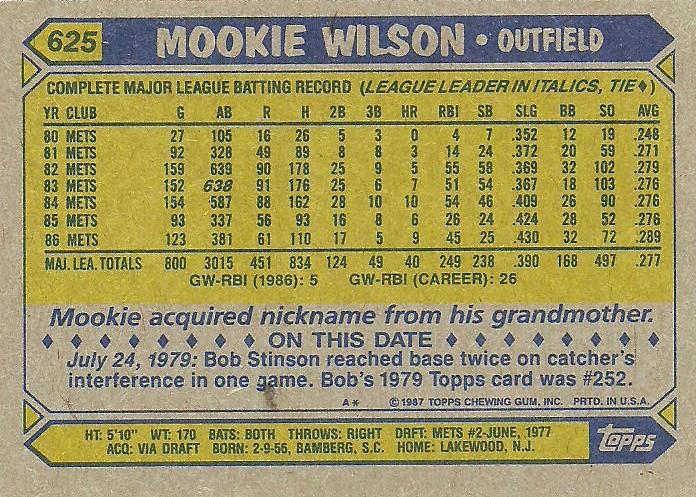 Mookie Wilson  baseball card collectible - Main Image 2