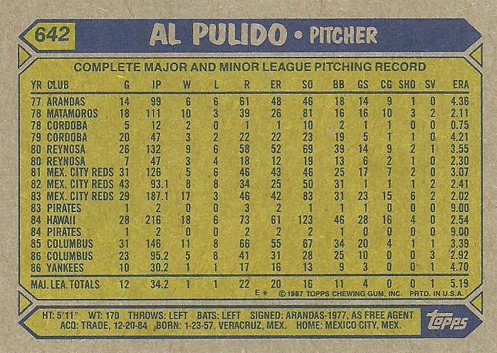Al Pulido  baseball card collectible - Main Image 2