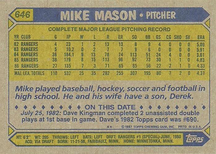 Mike Mason  baseball card collectible - Main Image 2