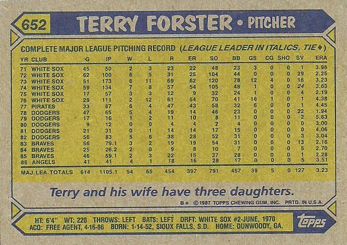Terry Forster  baseball card collectible - Main Image 2