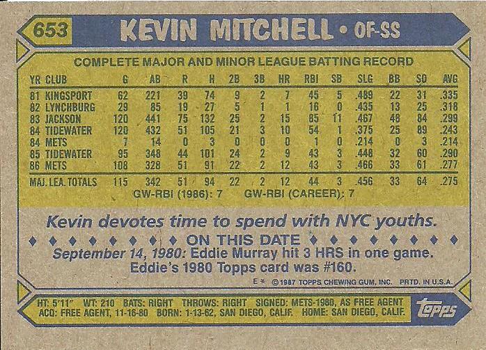 Kevin Mitchell  baseball card collectible - Main Image 2