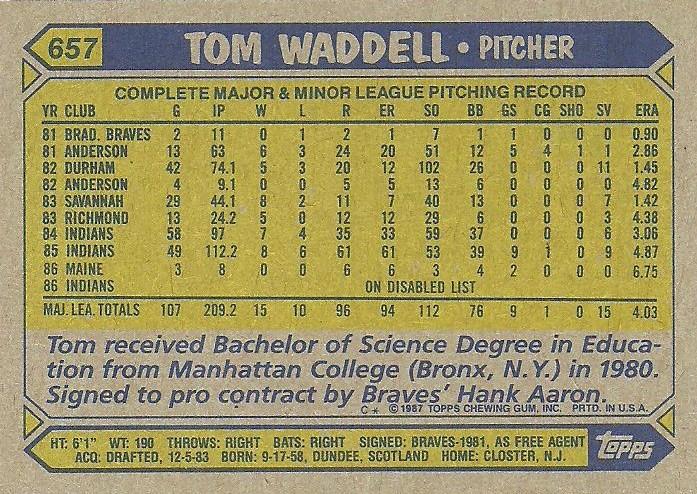 Tom Waddell  baseball card collectible - Main Image 2
