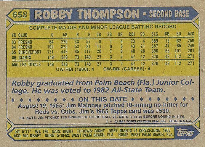 Robby Thompson  baseball card collectible - Main Image 2