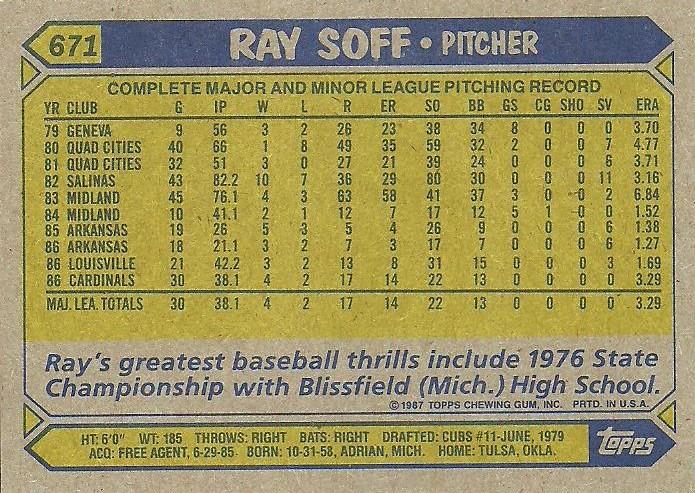 Ray Soff  baseball card collectible - Main Image 2