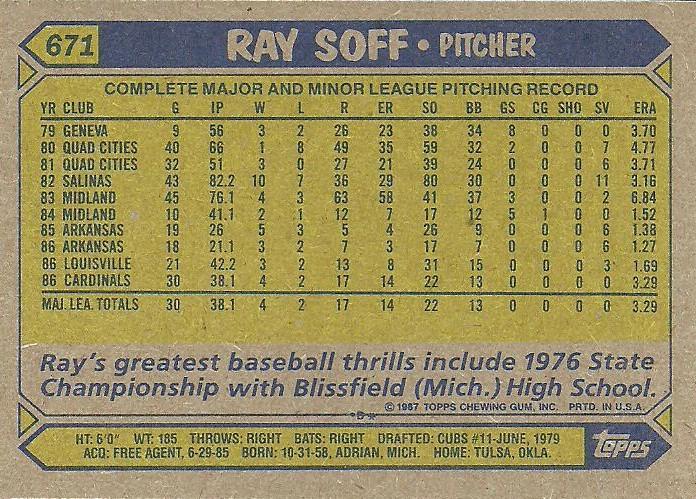 Ray Soff  baseball card collectible - Main Image 2