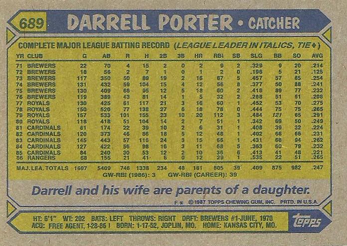 Darrell Porter  baseball card collectible - Main Image 2