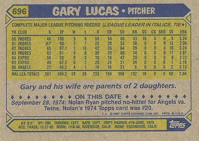 Gary Lucas  baseball card collectible - Main Image 2