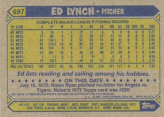 Ed Lynch  baseball card collectible - Main Image 2