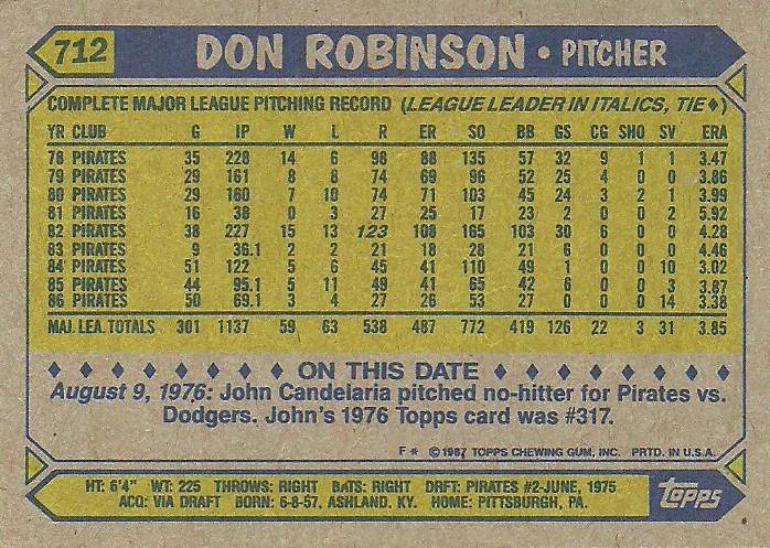 Don Robinson  baseball card collectible - Main Image 2