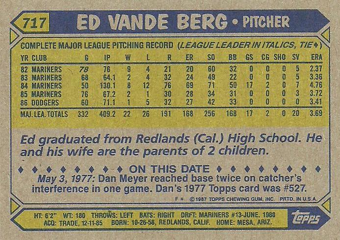 Ed Vande Berg  baseball card collectible - Main Image 2