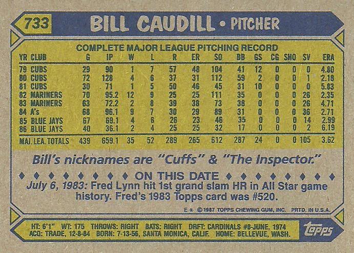 Bill Caudill  baseball card collectible - Main Image 2