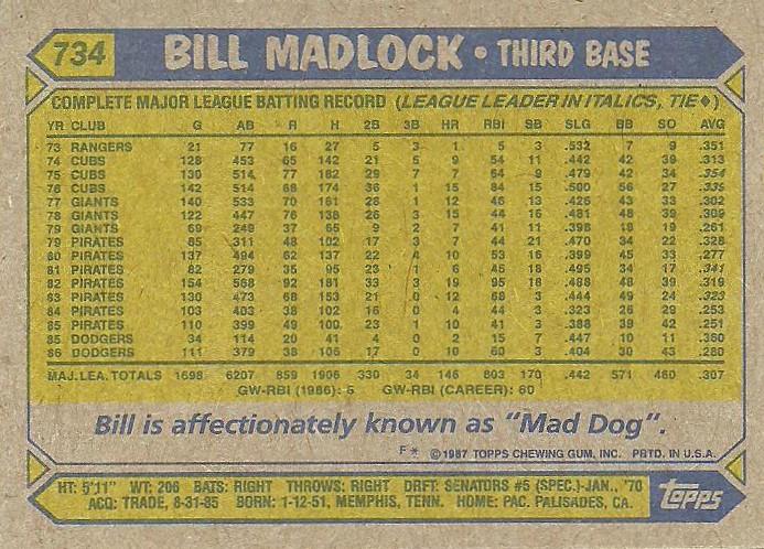 Bill Madlock  baseball card collectible - Main Image 2