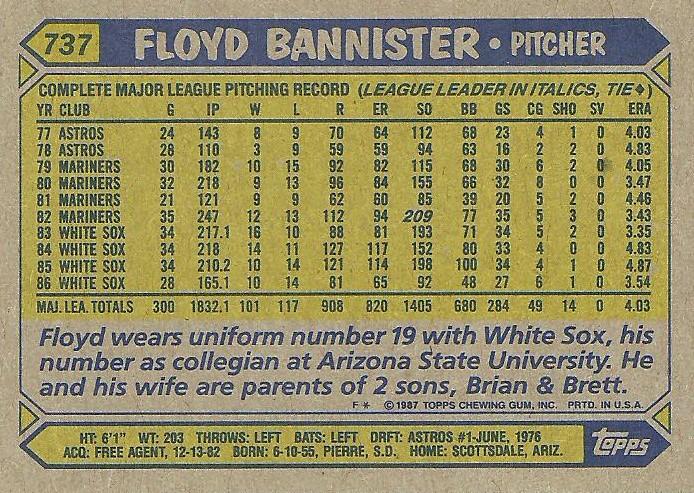 Floyd Bannister  baseball card collectible - Main Image 2