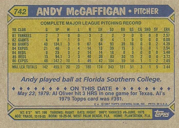Andy McGaffigan  baseball card collectible - Main Image 2