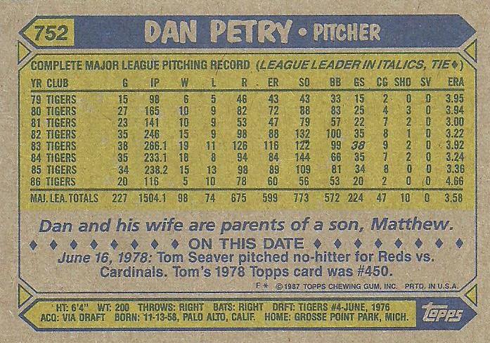 Dan Petry  baseball card collectible - Main Image 2