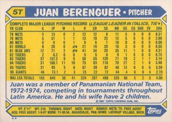 Juan Berenguer  baseball card collectible - Main Image 2