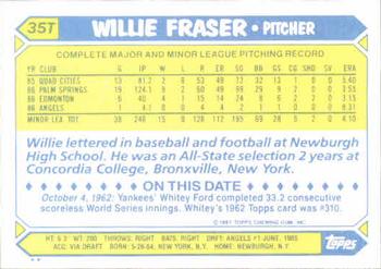 Willie Fraser  baseball card collectible - Main Image 2
