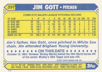 Jim Gott  baseball card collectible - Main Image 2