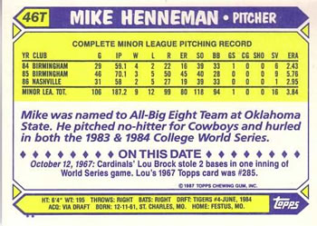 Mike Henneman  baseball card collectible - Main Image 2