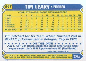 Tim Leary  baseball card collectible - Main Image 2