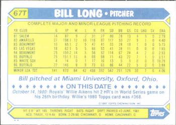 Bill Long  baseball card collectible - Main Image 2