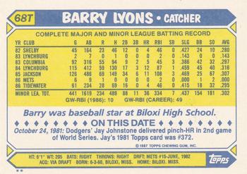 Barry Lyons  baseball card collectible - Main Image 2