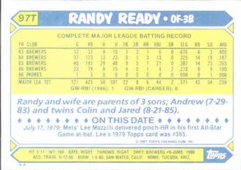 Randy Ready  baseball card collectible - Main Image 2