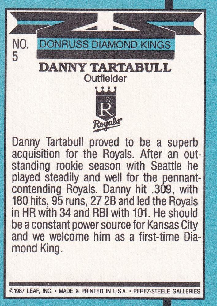 Danny Tartabull  baseball card collectible - Main Image 2