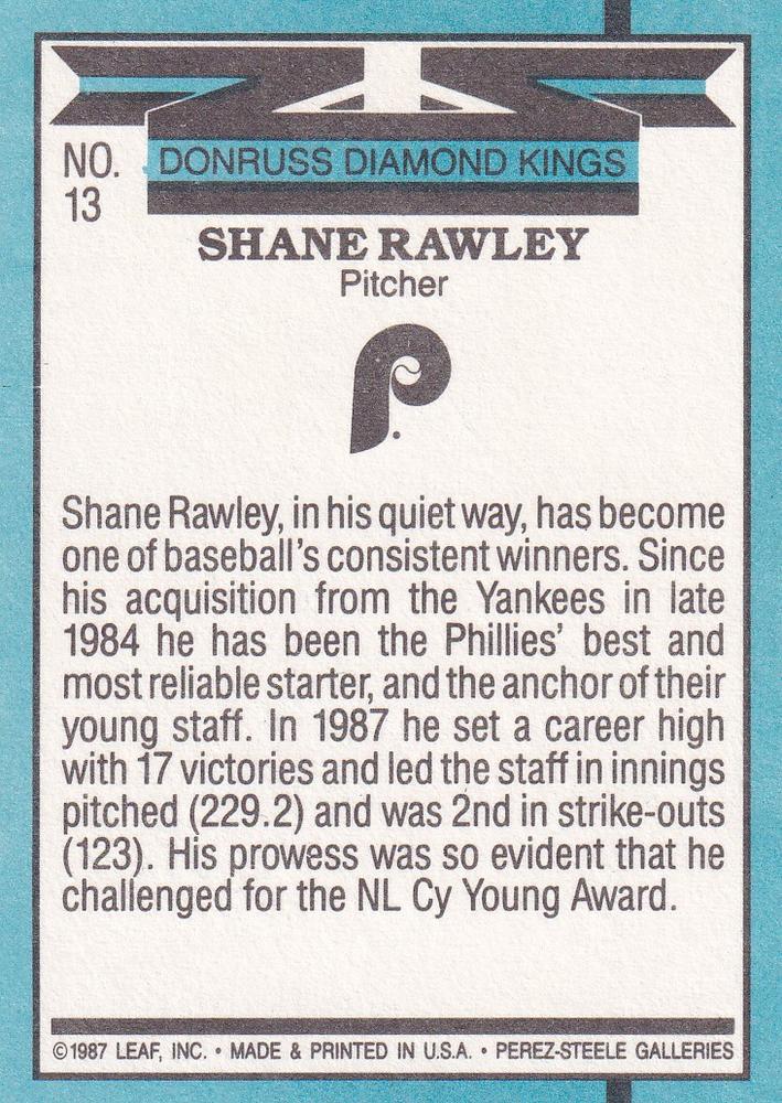 Shane Rawley  baseball card collectible - Main Image 2