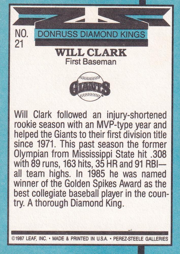Will Clark  baseball card collectible - Main Image 2