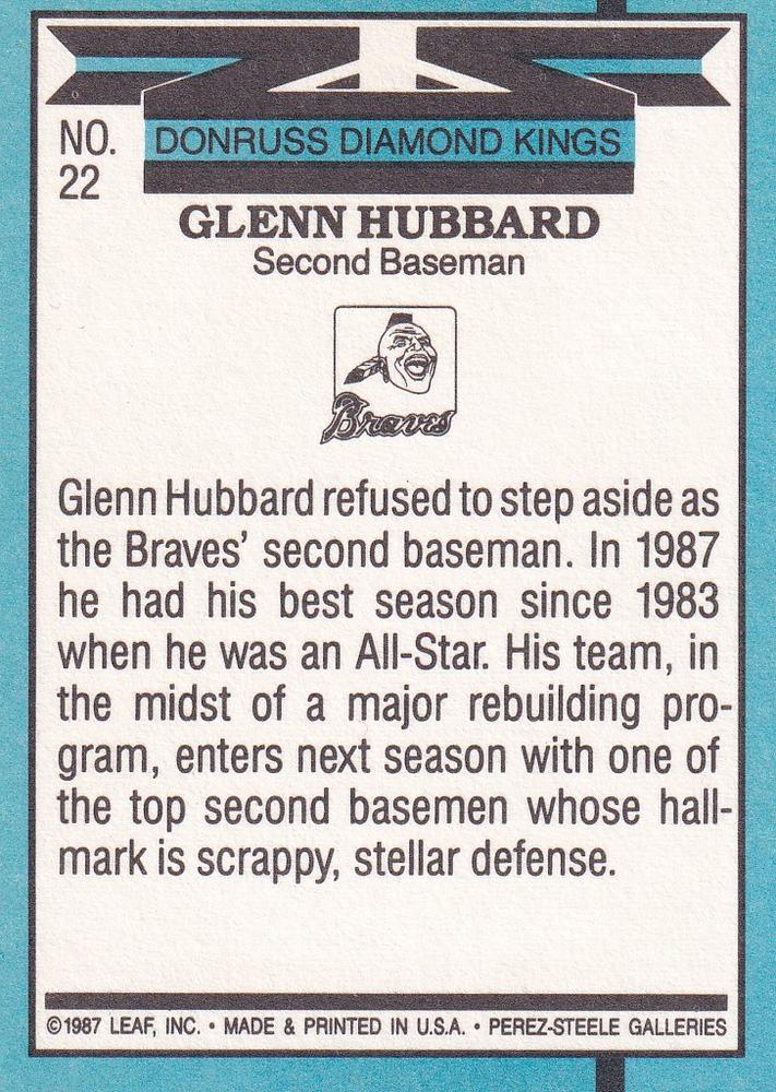 Glenn Hubbard  baseball card collectible - Main Image 2